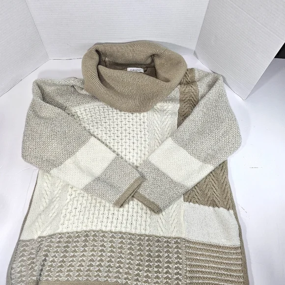 Calvin Klein Beige and Cream Cowl Neck Sweater - Picture 2 of 12